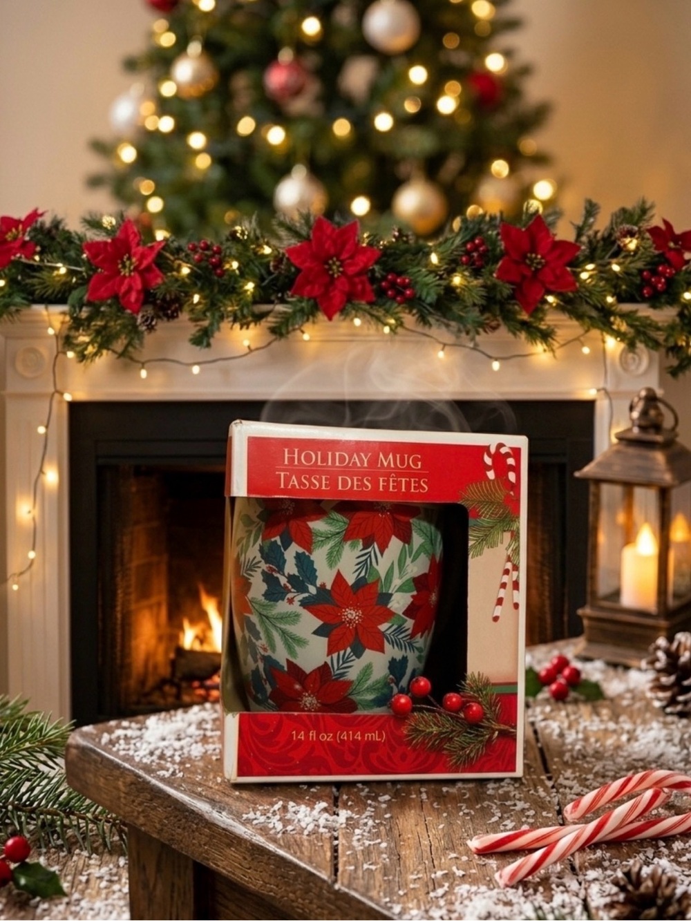 Festive 🎀 Holiday Poinsettia Mug 🎀 - Red & Green